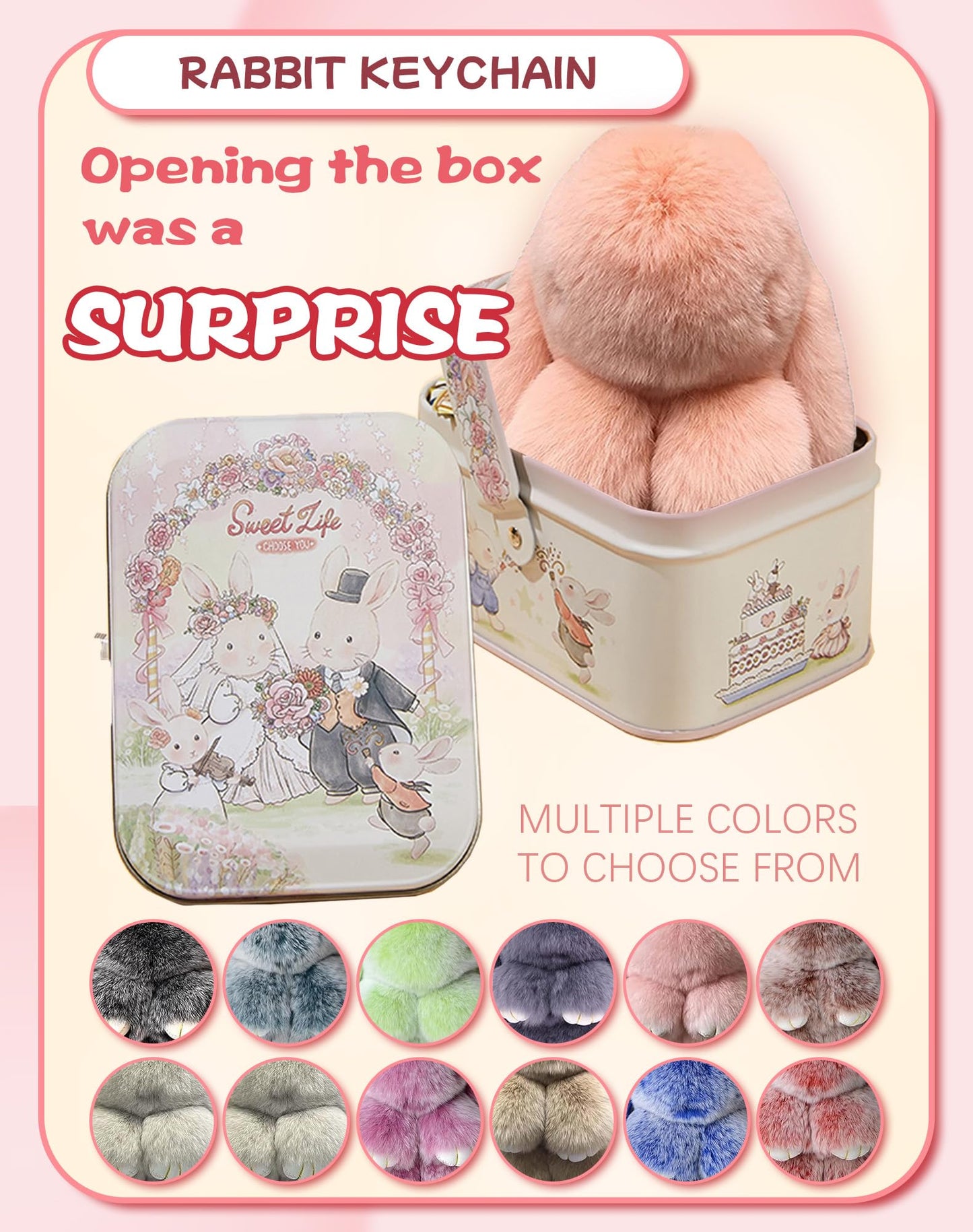 Bunny Keychain with Tin – Handmade Soft Plush Bunny Charm for Keys, Bags & Backpacks, Fluffy Bunny Keychain Plush Gift (Tin Box, Purple)