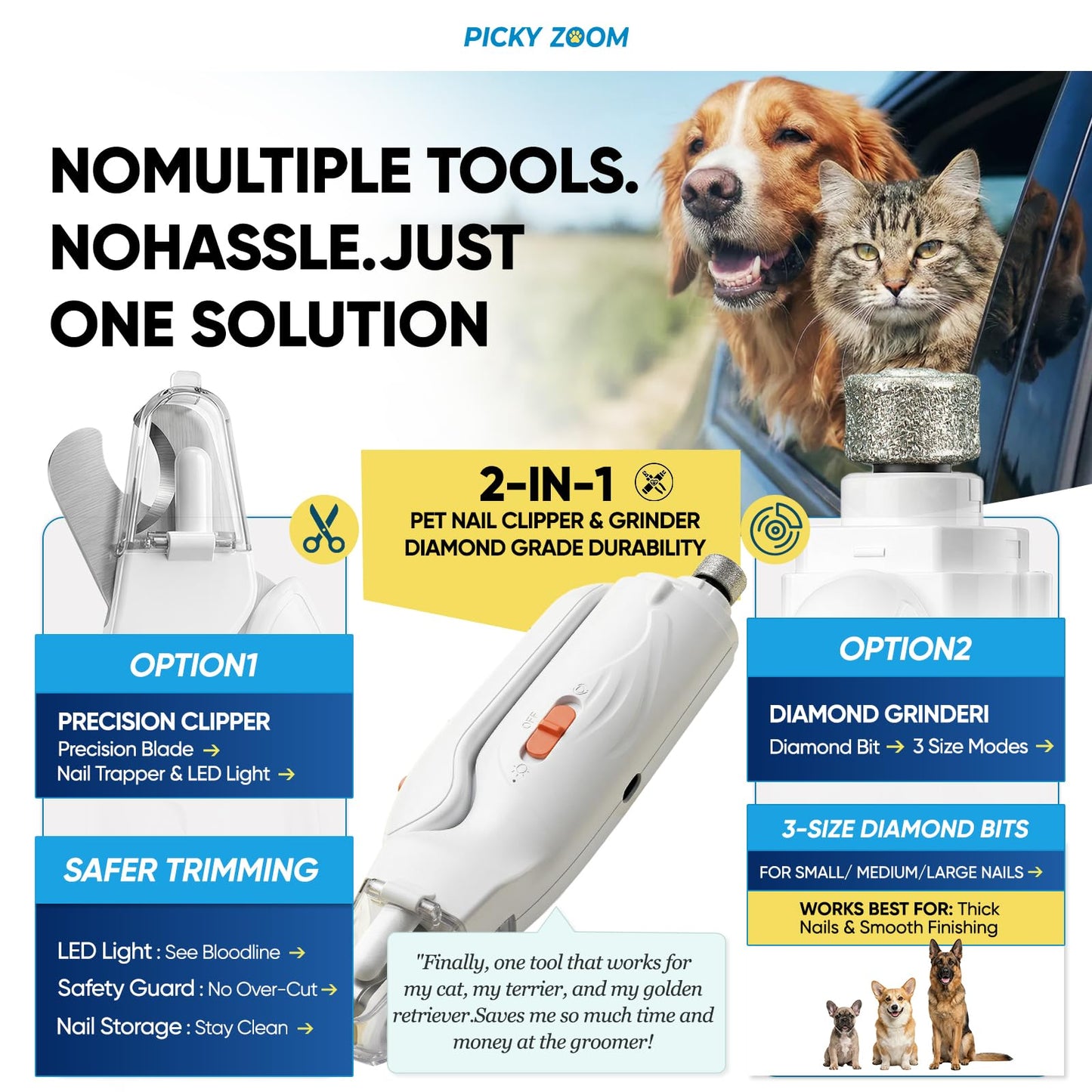 2-in-1 Dog & Cat Nail Clippers and Grinder with Light – Upgraded Safety Guard to Avoid Overcutting, Sharp Blade, Painless Quiet Pet Nail Claw Trimmers, Professional Grooming Tool for Large Small Pets