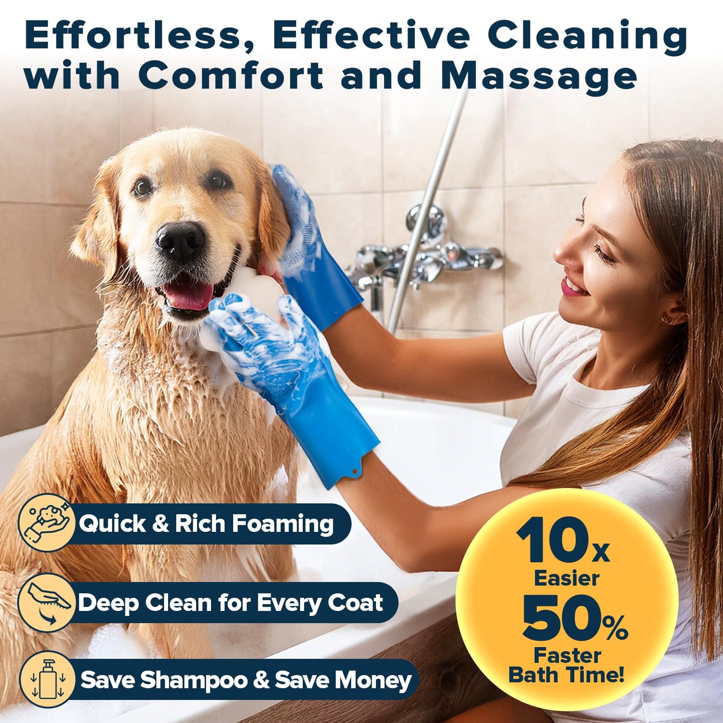 Augwind 6PCS Pet Grooming Kit for Dogs,Cats and Horses | Dog Washing Gloves | Dog Bath Brush | Dog Bath Gloves | Dog Shampoo Brush | Pet Grooming Gloves | Dog Bath Supplies (Navy Blue)