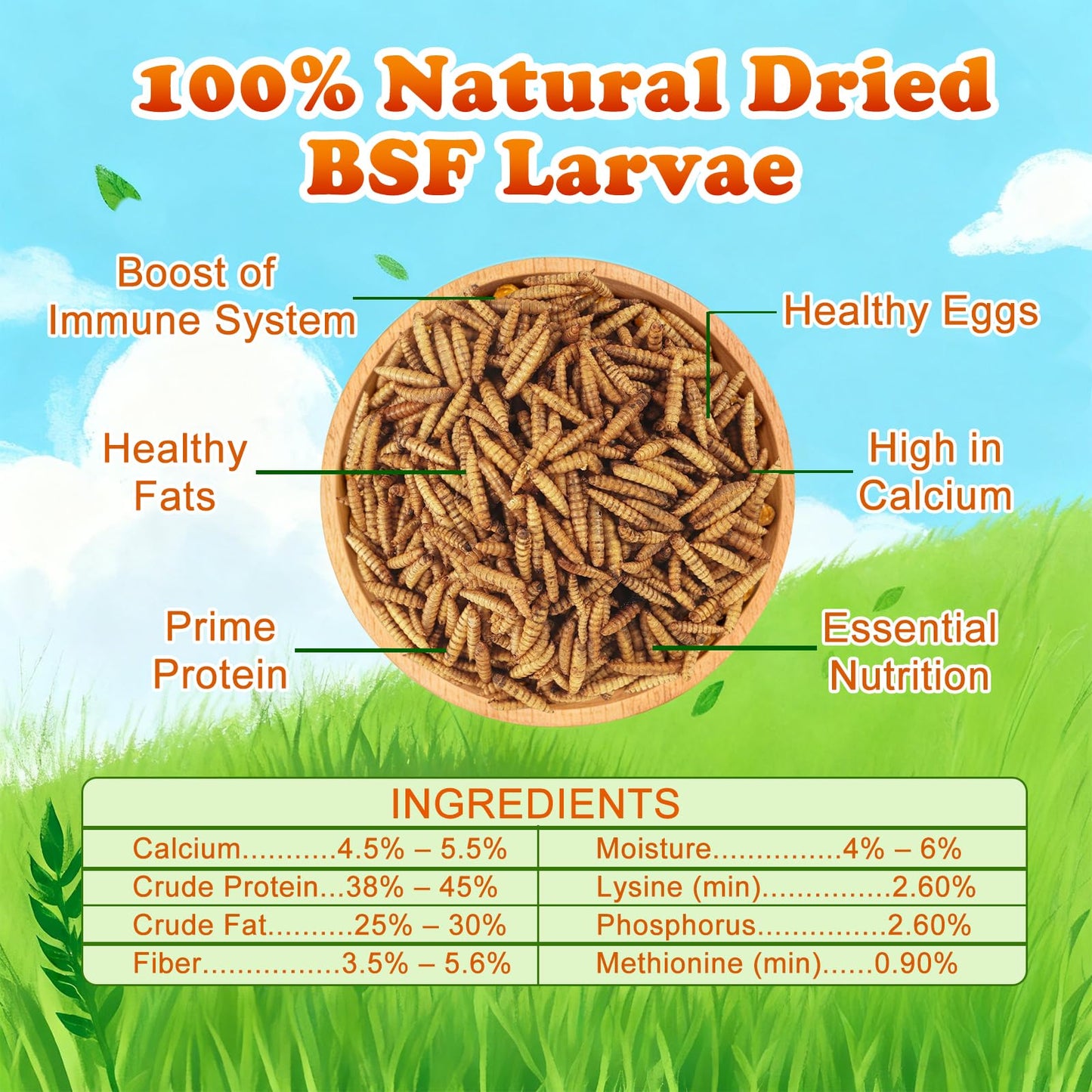 Amzey 11 LBS Dried Black Soldier Fly Larva - All Natural BSF Larvae - 85X More Calcium Than Mealworms - High Calcium Treats for Chickens, Birds, Reptiles, Hedgehog, Geckos, Turtles