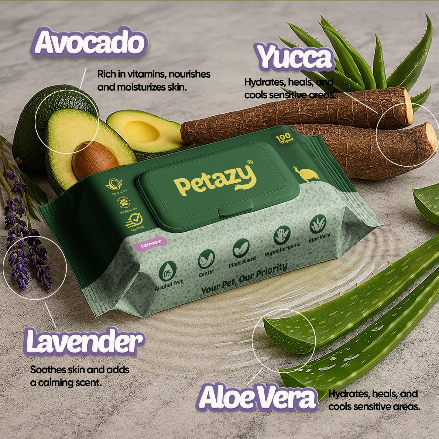 Petazy 400 Dog Wipes for Paws and Butt Ears Eyes | XL 8X8 Organic Pet Wipes for Dogs | Lavender Scent Dog Wipes Cleaning Deodorizing | Extra Thick Paw Wipes for Dogs Cats Pets | +4 Bonus Glove Wipes