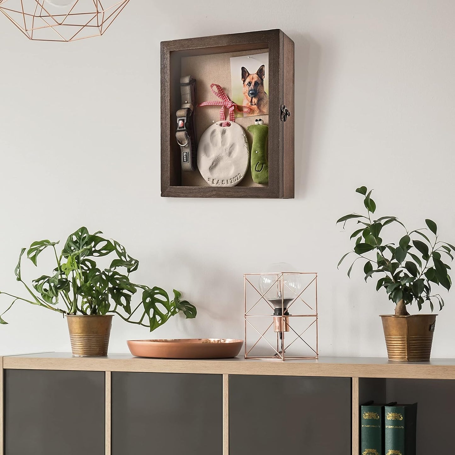 Pet Memorial Shadow Box with Clay Paw Print Impression Kit,Dog Wood Picture Frame Ornament as Loss Pet Keepsake and Gifts for Pet Lover