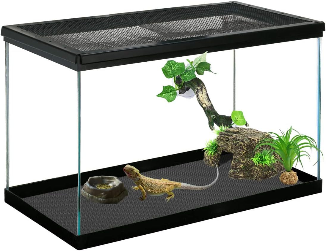 Bearded Dragon Tank Accessories, Reptile Terrarium Liner Substrate for Leopard Gecko, Snake, Lizard and Tortoise, Non-Adhesive Reptile Carpet Bedding for Reptile Tank, Black