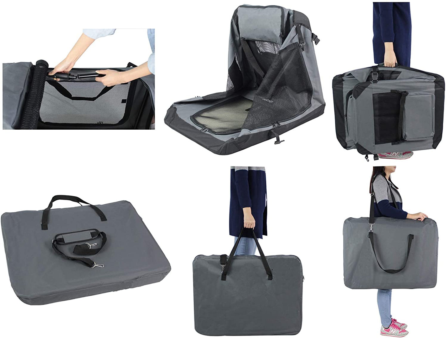 Elitefield 3-Door Folding Soft Dog Crate with Carrying Bag and Fleece Bed (2 Year Warranty), Indoor & Outdoor Pet Home (36" L X 24" W X 28" H, Gray)