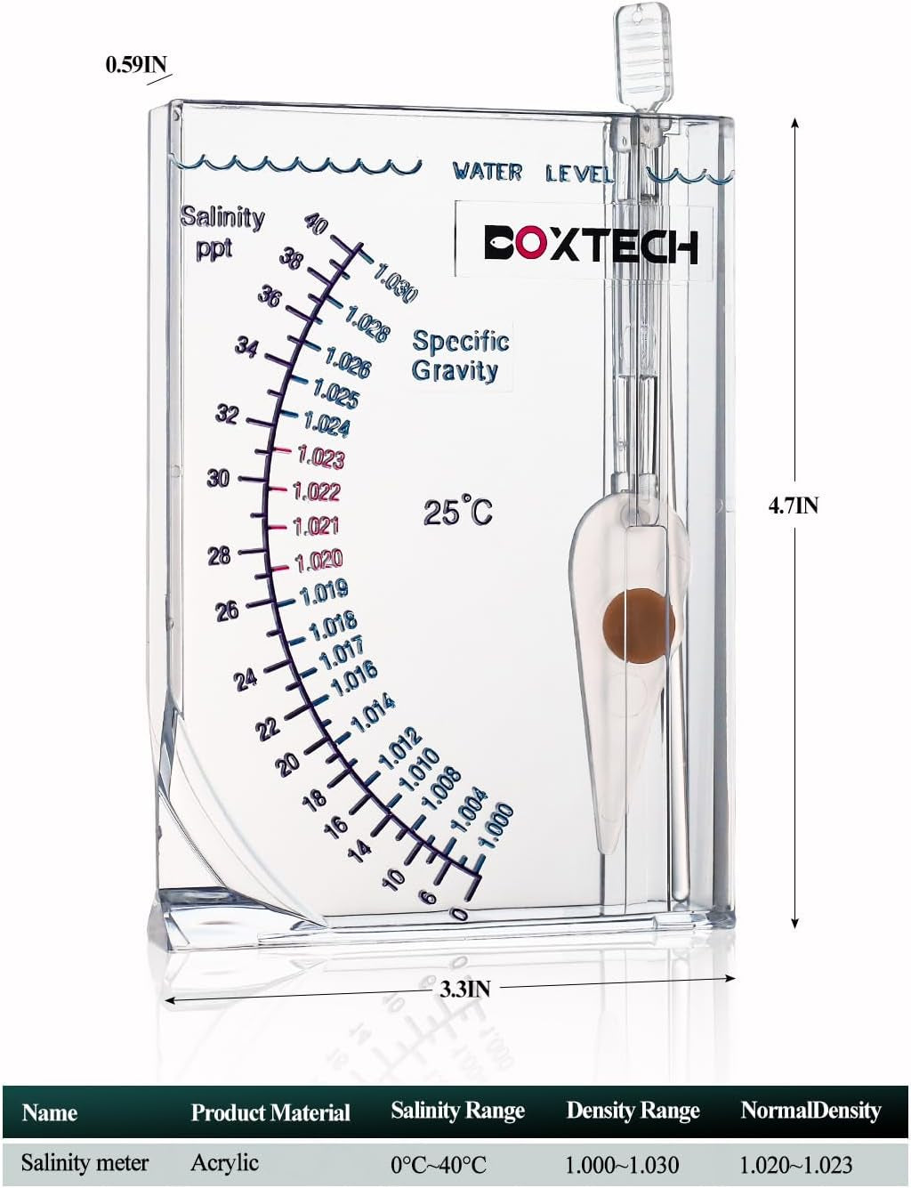 boxtech Aquarium Marine Test, Sea Saltwater Hydrometer, Reef Ocean Hydrometer Salinity Meter for Pool Aquarium Water Salinity Specific Gravity Test