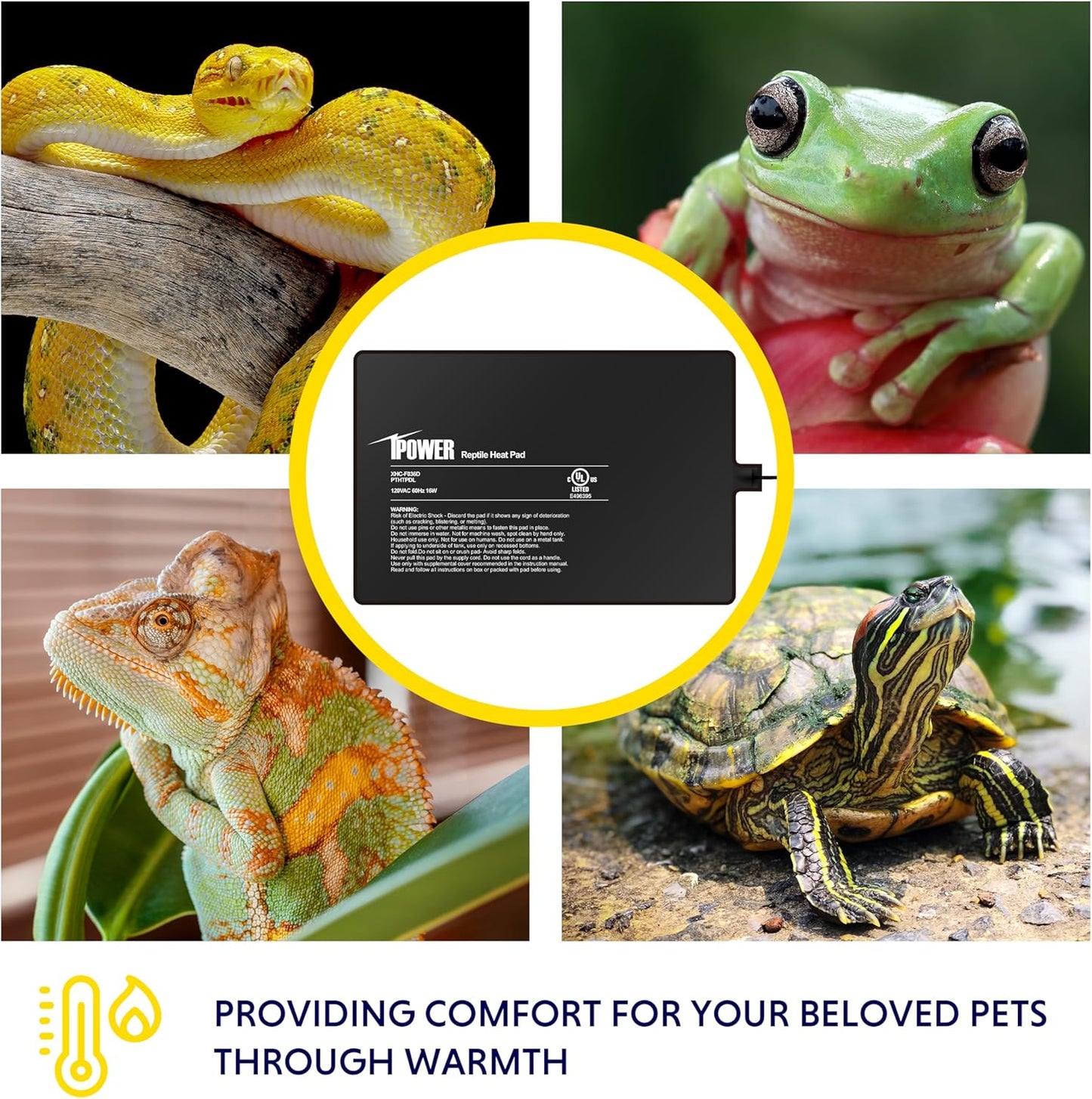 iPower 8X12 Inch Reptile Heat Pad Under Tank Heater Terrarium Warmer Heating Mat for Turtles Lizards Frogs and Other Small Animals