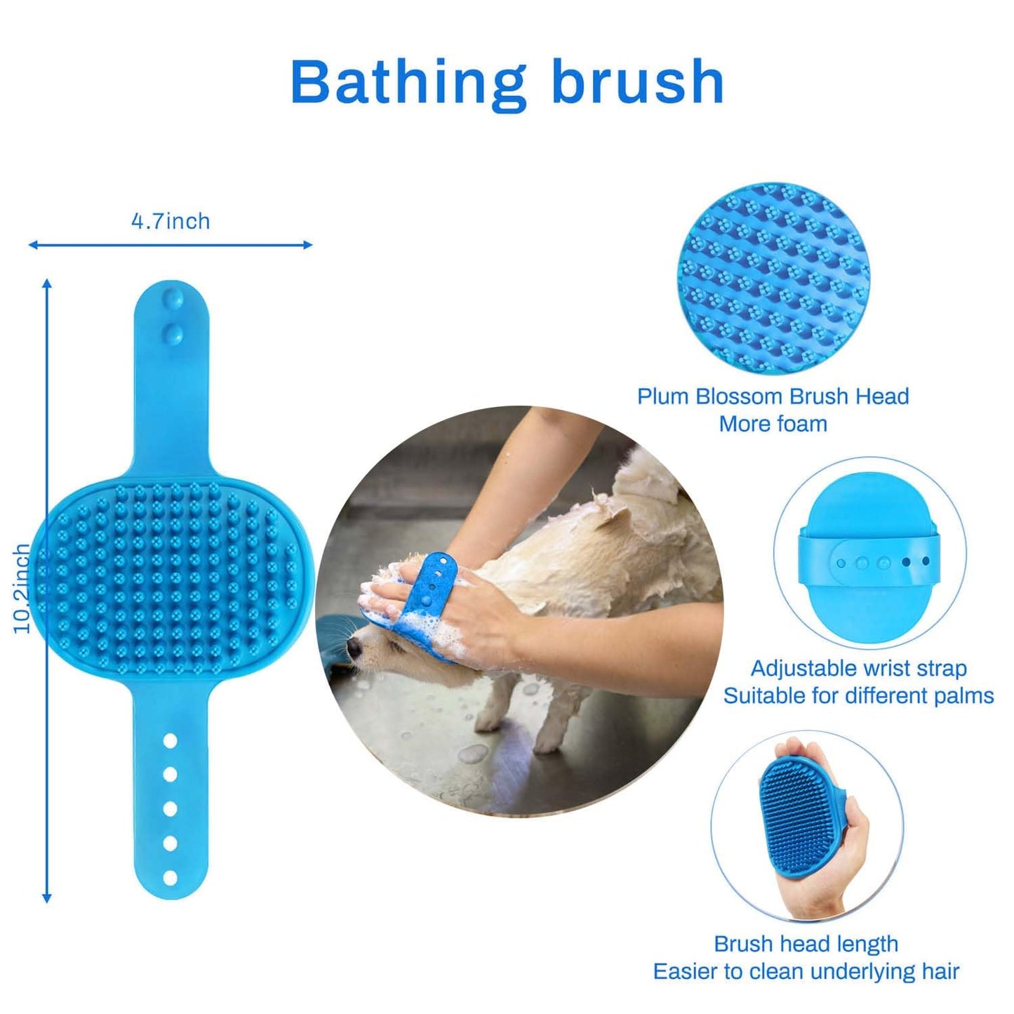 5-in-1 Grooming Kit - Supplies for Short and Long Hair Dogs, Bath Brush, Dematting Rake and Comb (Set of 5, Blue)