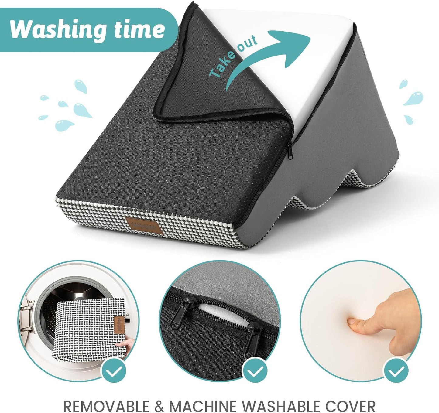 Dog Stairs for Small Dogs, Curved Pet Step with Leakproof Cover, High Density Foam Cat Ramp for Bed or Sofa, Lightweight, Durable, Comfort, 15.7x22.4x15.7 inch, 3 Tiers, White Black