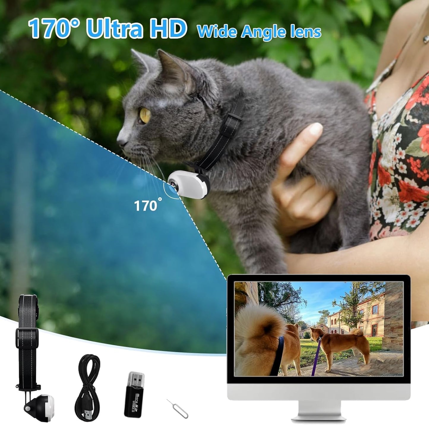 HD 1080P Cat Camera Collar with Video Record Wireless Mini Sport Cam,Small Action Cameras,Body Camera for Pet Supplies/Stuff,Outdoor/Inoor Birthday Gift No Wifi