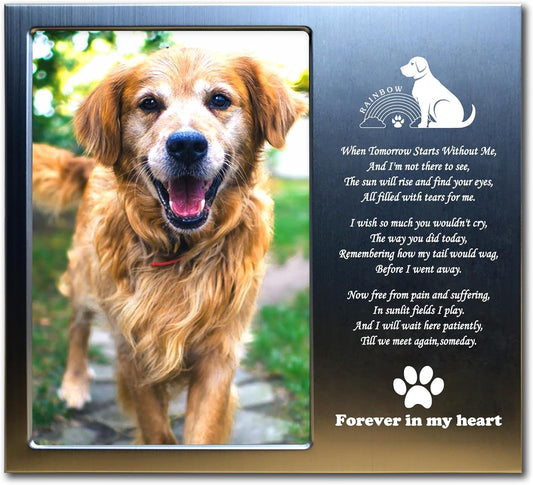 Pet Loss Gifts - Pet Memorial Gift (Opts) Personalized Metal - Sympathy Gift Memorial Picture Frame 4X6 for Loss of Dogs. (04A)