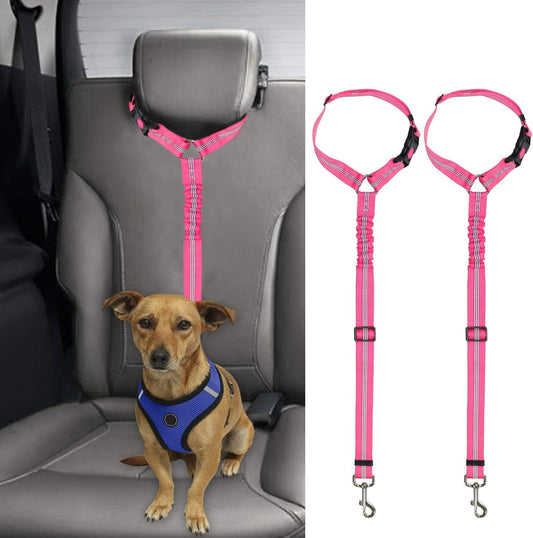 BWOGUE 2 Packs Dog Cat Safety Seat Belt Strap Car Headrest Restraint Adjustable Nylon Fabric Dog Restraints Vehicle Seatbelts Harness