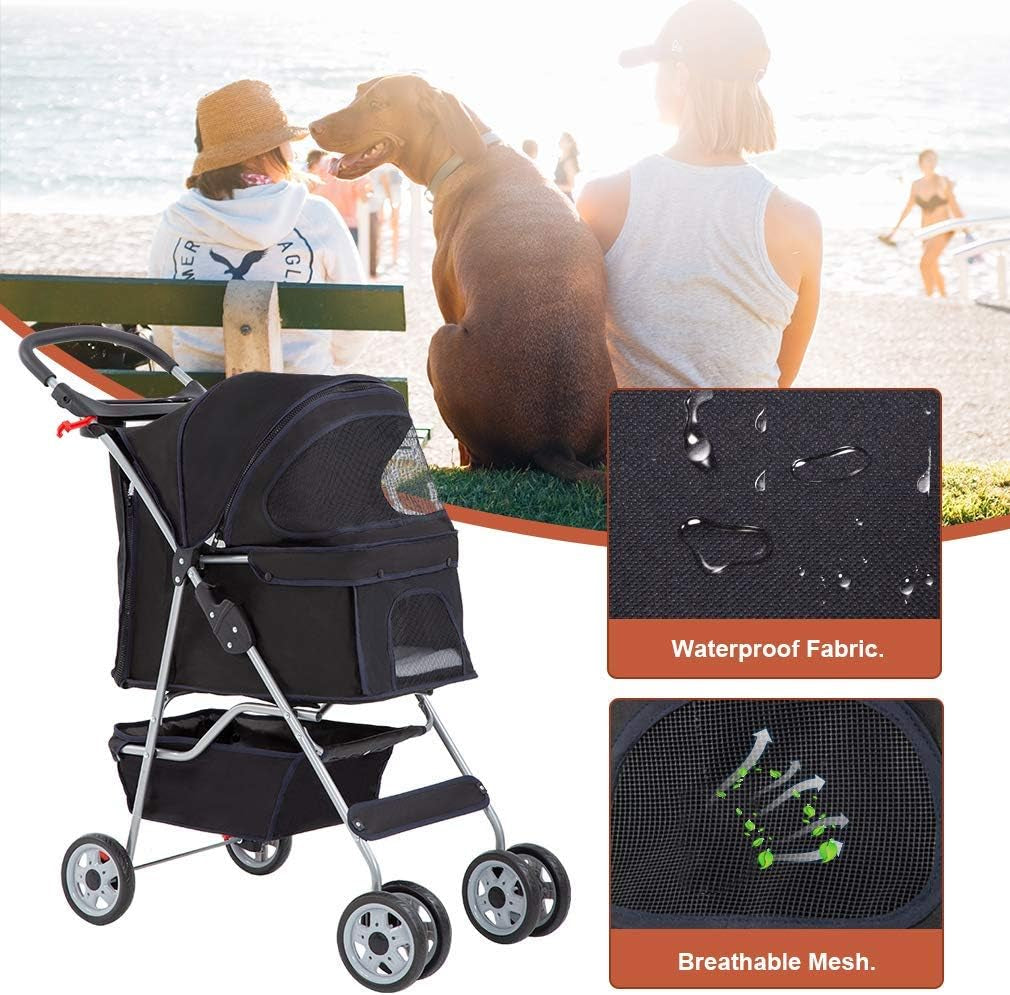 Bestpet 4 Wheels Pet Stroller Cat Dog Cage Stroller Travel Folding Carrier 04T