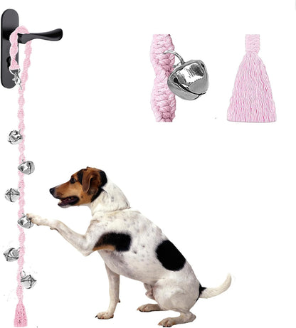 Dog Bells to Go Outside, Adjustable Dog Door Bell, Door Bells for Dogs, Quality Puppy Training Bell. Twisted Style, Lightpink