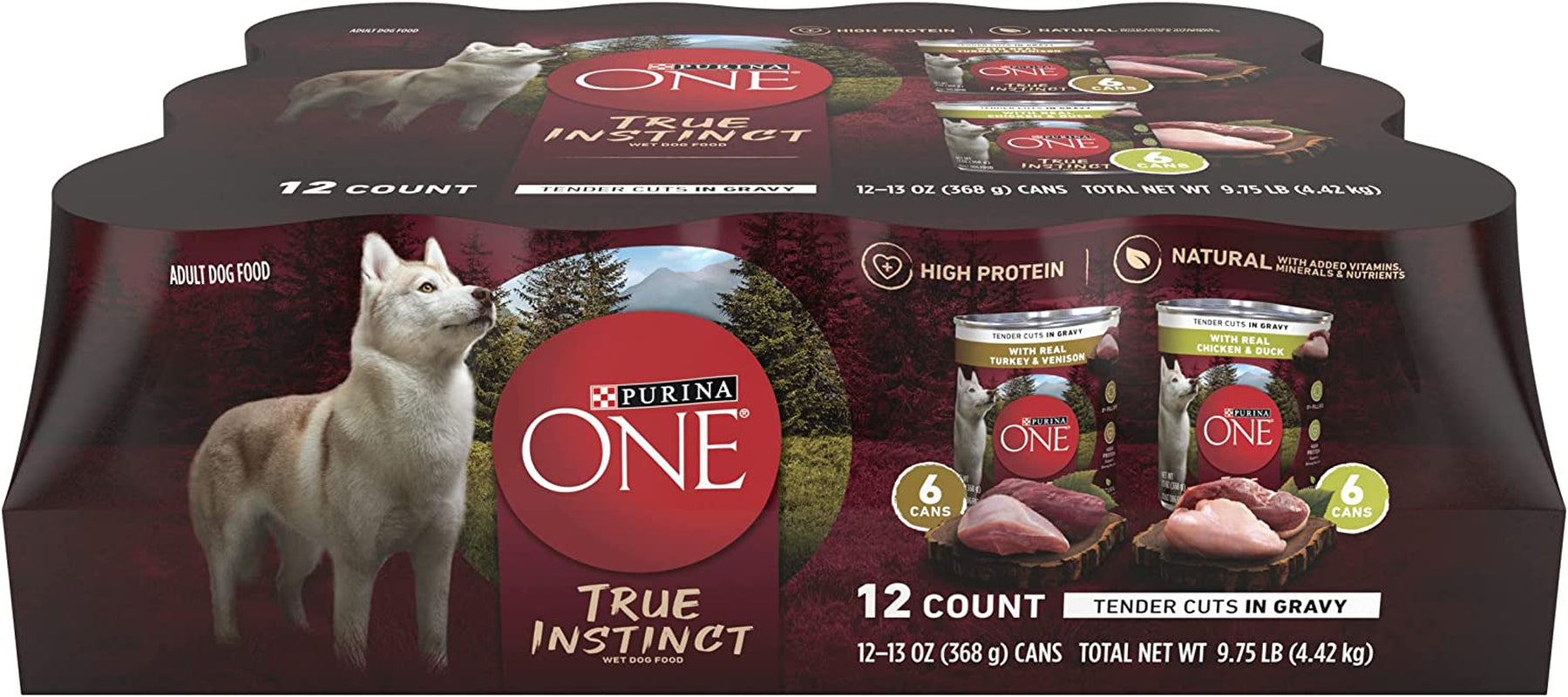 Purina ONE True Instinct Tender Cuts in Gravy with Real Turkey and Venison, and with Real Chicken and Duck High Protein Wet Dog Food Variety Pack - (Pack of 12) 13 Oz. Cans