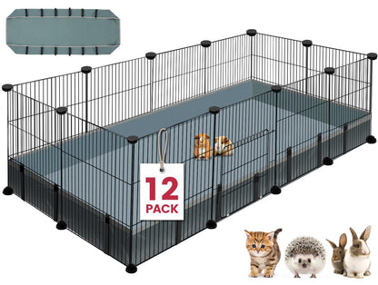 12 Panels Transparent Small Animals Playpen,48" X 24" X 16" Portable Pet Playpen,Plastic Enclosure,Puppy Play Pen for Indoors Outdoor Pet Fence for Guinea Pigs,Bunny,Ferrets,Hamsters,Hedgehogs