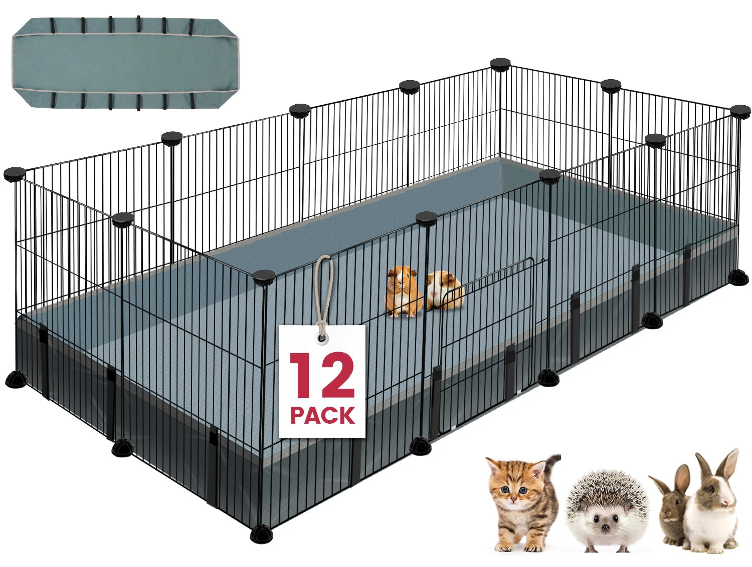 20 Panels Small Animal Playpen, Pet Playpen with Waterproof Mat, C&C Cage for Guinea Pigs, Rabbit/Bunny Cage, Bunny/Puppy Playpen, Indoor Outdoor Portable Metal Wire Yard Fence