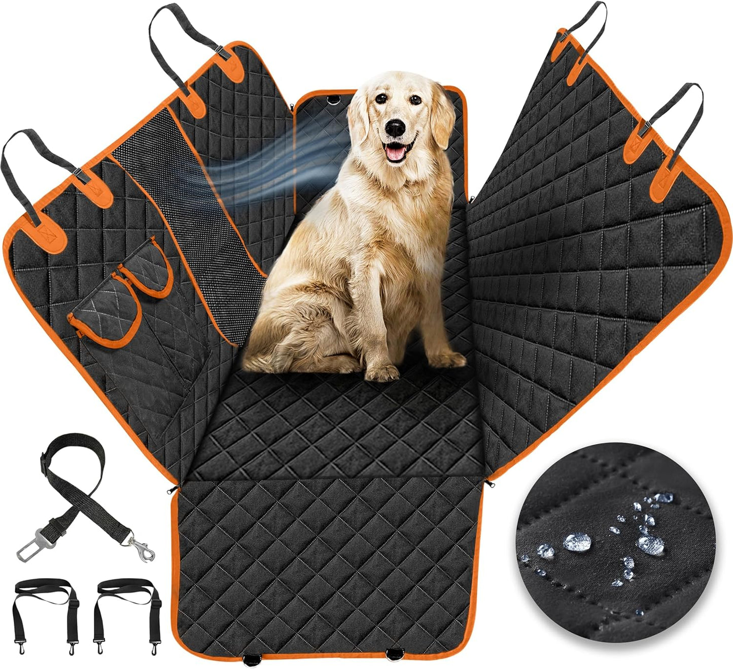 Utopia Home Dog Car Seat Cover, Waterproof Hammock 600D Heavy Duty Non Slip Scratch Proof Durable Back Seat Pet Cover for Cars, Trucks and Suvs (54 W X 58 L Inches, Black-Orange)