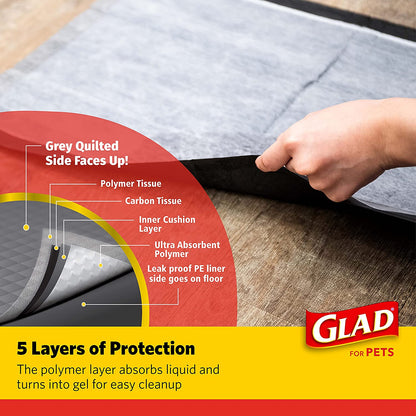 Glad for Pets Heavy Duty Activated Carbon Training Pads, 24" X 24" 100Ct | Ultra Absorbent Training Pads - Absorbs 50% More than Standard Pad in Same Size; Heavy Duty Puppy Potty Training Pads