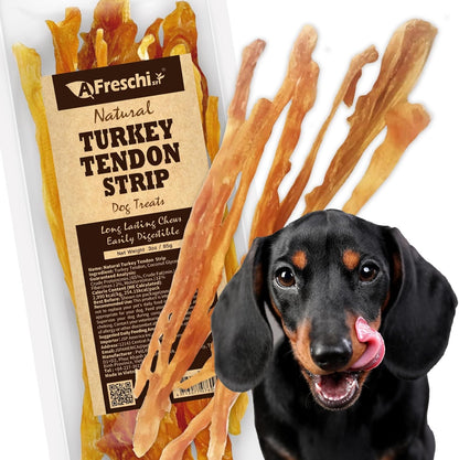 AFreschi Turkey Tendon for Dogs, Dog Treats for Signature Series, All Natural Human Grade Puppy Chew, Ingredient Sourced from USA, Hypoallergenic, Rawhide Alternative, 1 Unit/Pack Strip (Large)