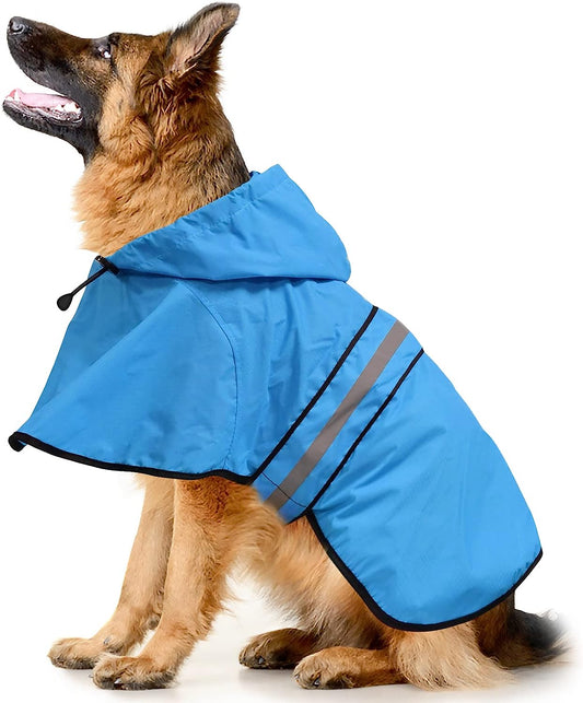 Reflective Dog Rain Coat - Waterproof Adjustable Pet Raincoat Jacket, Lightweight Dog Hooded Dog Rain Coat Poncho for Small to X- Large Dogs and Puppies (Blue, X-Large)