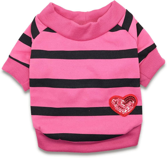 Dog Jumpers Striped T Shirts for Dogs Sweatshirt Pet Clothes Small Dog Sweater, Medium, Rose