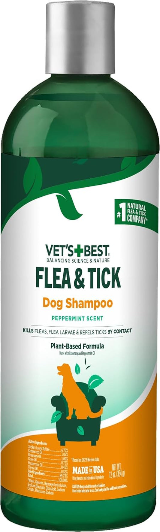 Vet’S Best Flea & Tick Advanced Strength Dog Shampoo - Dog Flea and Tick Treatment - Plant-Based Formula - Certified Natural Oils - 12 Oz