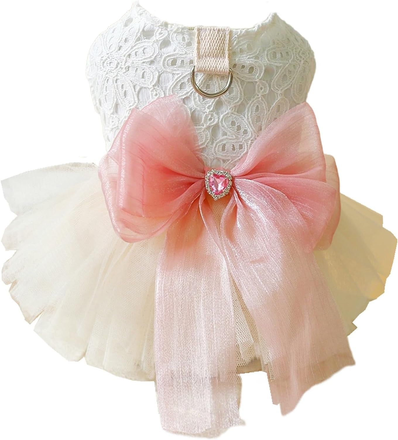 Dog Dresses for Small Dogs Girl,Elegant Dog Wedding Dress with Leash Ring, Dog Princess Tutu Skirt with Pink Bow,Chihuahua Yorkie Clothes,Cat Dresses for Pets（Pink Bow,Xs