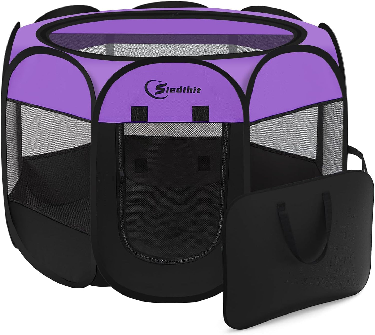 Dog Playpen, Puppy Pet Playpen Indoor for Large Dogs, Dog Tent Crates Cage Indoor/Outdoor, Portable Pop up Dog Kennel Playpen with Carrying Case for Dogs/Cats/Rabbits, Removable Zipper Top, Purple