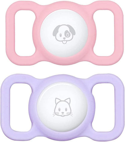 SWINCHO Airtag Dog Collar Holder(2 Pack) for Apple Airtag Anti-Lost Silicone Air Tag Holder Cat Collar (Pink&Purple)