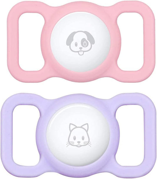 SWINCHO Airtag Dog Collar Holder(2 Pack) for Apple Airtag Anti-Lost Silicone Air Tag Holder Cat Collar (Pink&Purple)