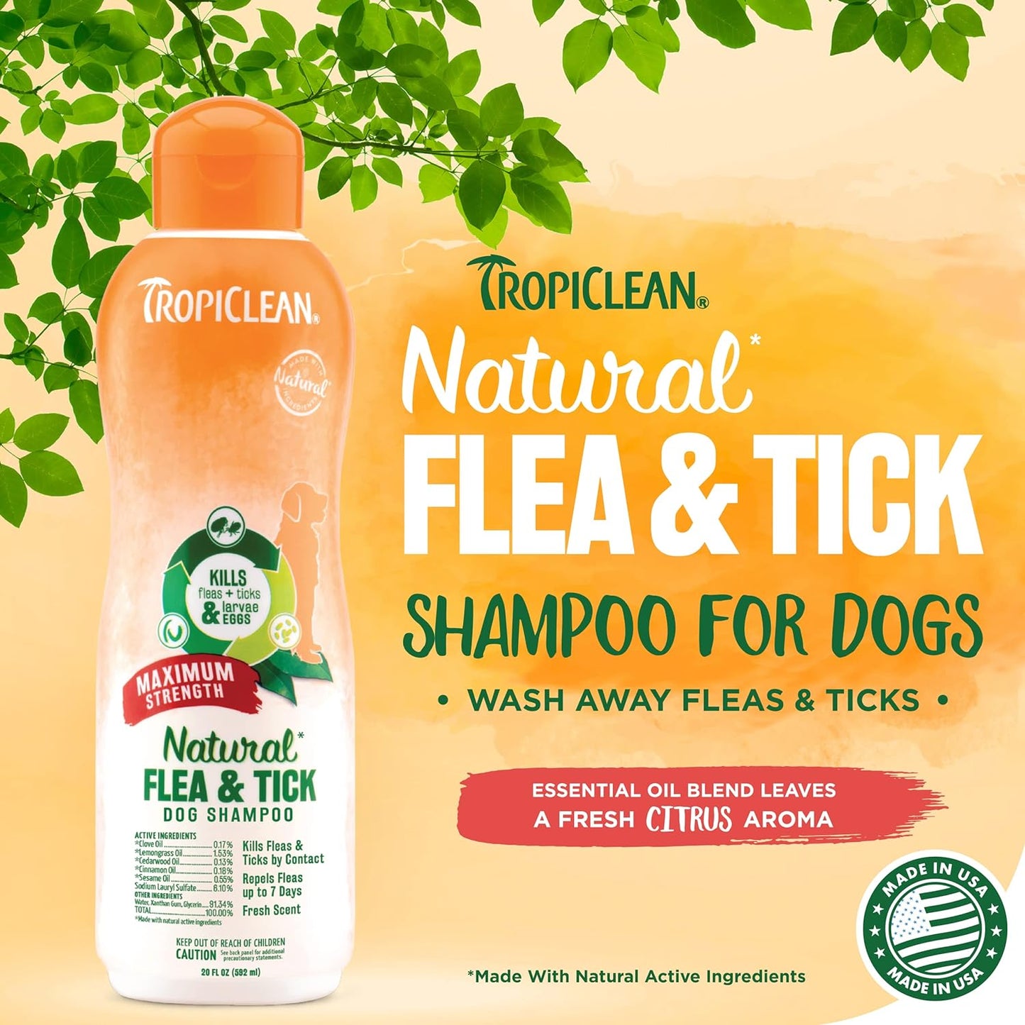 Tropiclean Soothing Natural Flea and Tick Dog Shampoo | Natural Flea and Tick Prevention for Dogs | Made in the USA | 1 Gallon