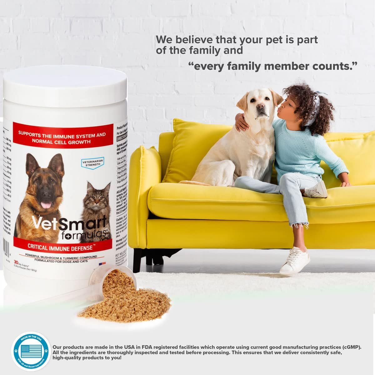 Critical Immune Defense for Dogs & Cats; Supports Normal Cell Growth - Turkey Tail, Reishi, Shiitake and Maitake Mushroom Formula with Patented White Turmeric Root Extract - 30-Day Supply