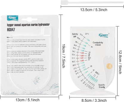 hygger Salinity Tester, Transparent Acrylic Aquarium Hydrometer Sea Specific Gravity Test Salinity Meter for Fish Tank Pond Water Saltwater Freshwater, Accurate Automatic Hydrometer