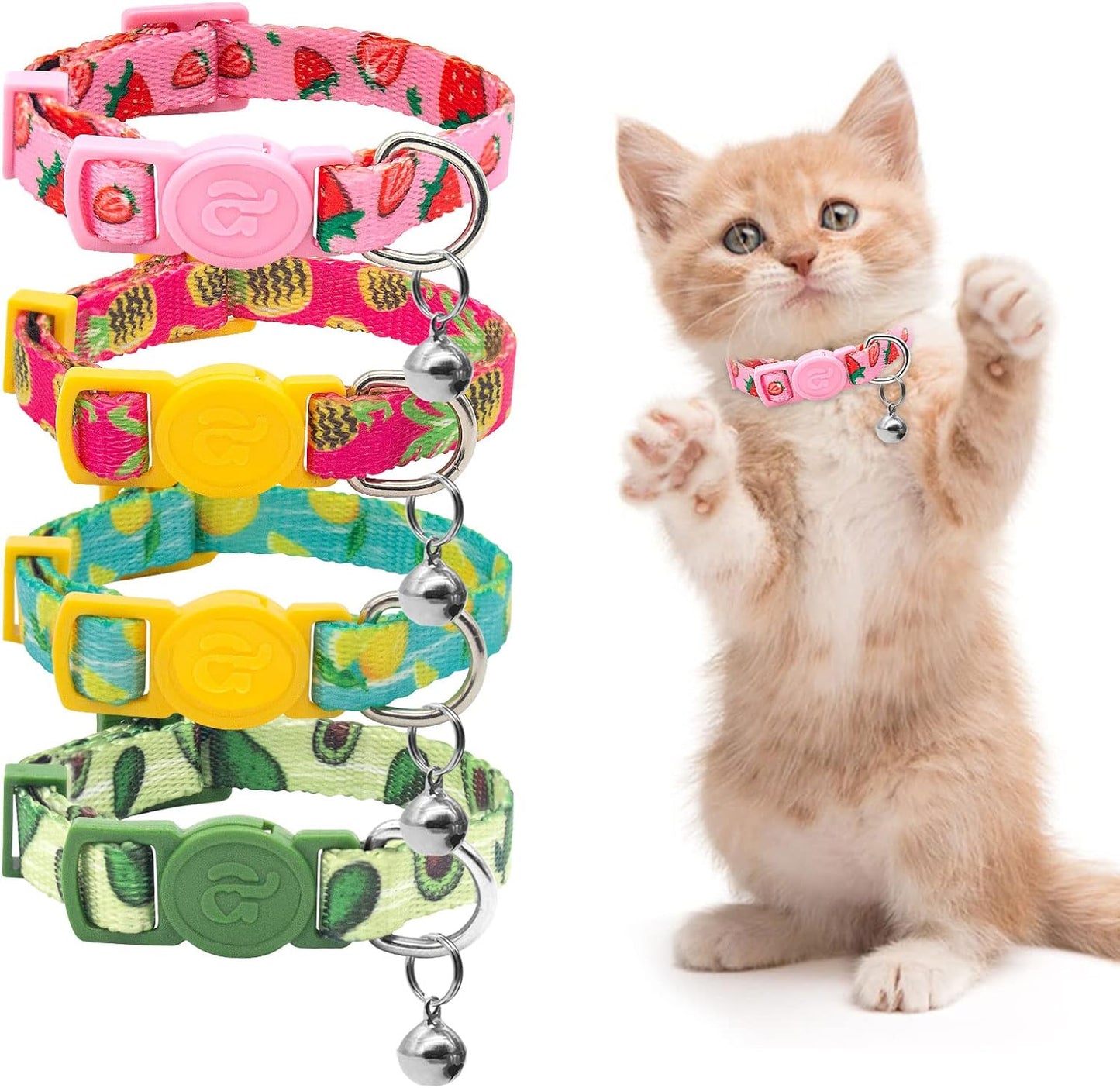 Azuza 4 Pack Cat Kitten Collar Breakaway with Bell Quick Release Safe Buckle Adjustable Cat Kitten Collar