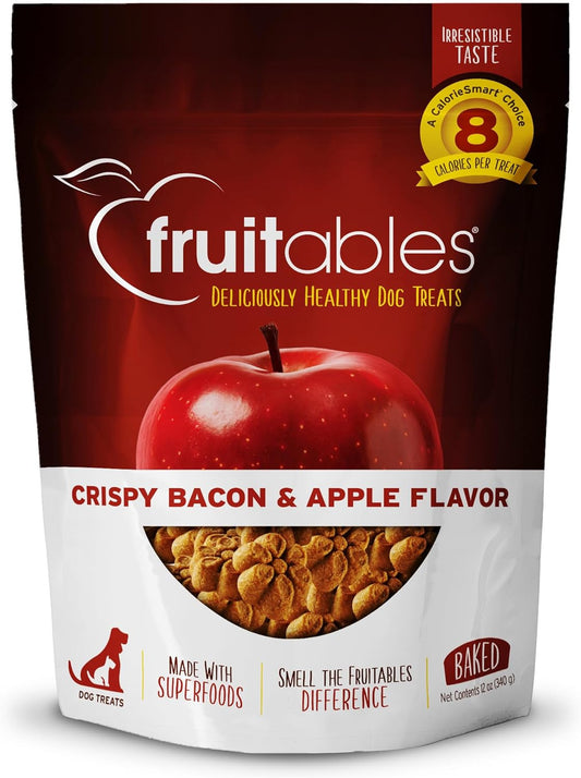 Fruitables Baked Dog Treats – Healthy Low Calorie Pumpkin Treats – Free of Wheat, Corn and Soy – Cripsy Bacon and Apple – 12 Ounces