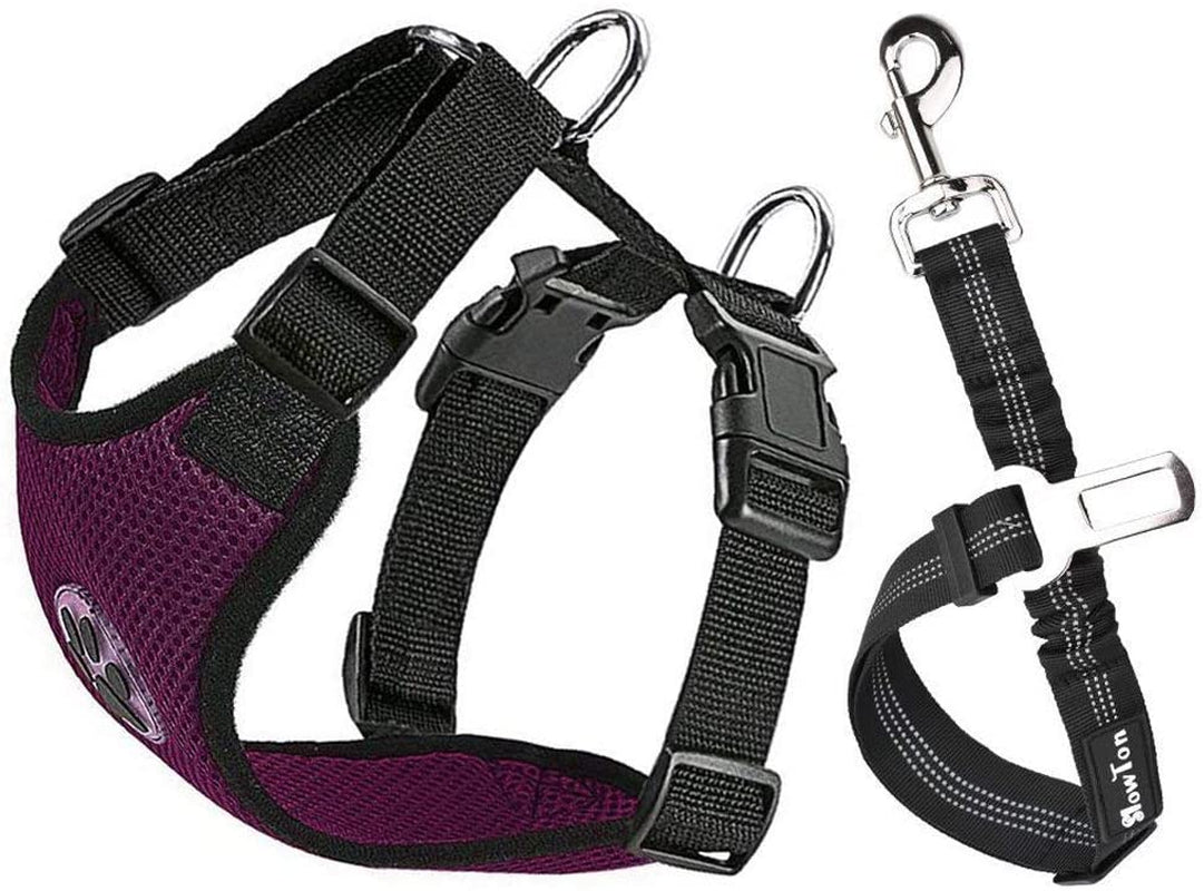 Slowton Dog Seat Belt Harness for Car, Dog Car Harness Adjustable Mesh Breathable & Dog Seatbelt Safety Tether with Elastic Bungee for Small Medium Large Pets(Burgundy, Single Clip, XXXS)