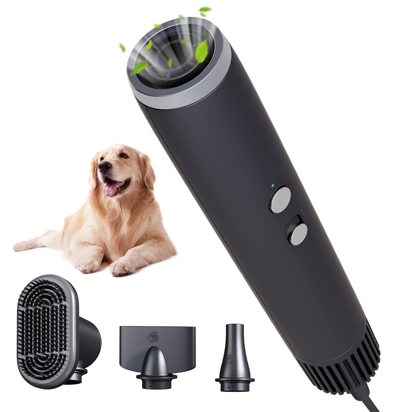 Pet Marvel Dog Dryer for Grooming - 3 Nozzles Portable Handheld Dog Hair Dryer for Large Dogs, High Velocity Dryer for Dogs with Smart Adjustable Speed and Temperature, Cat Hair Dryer, Grey