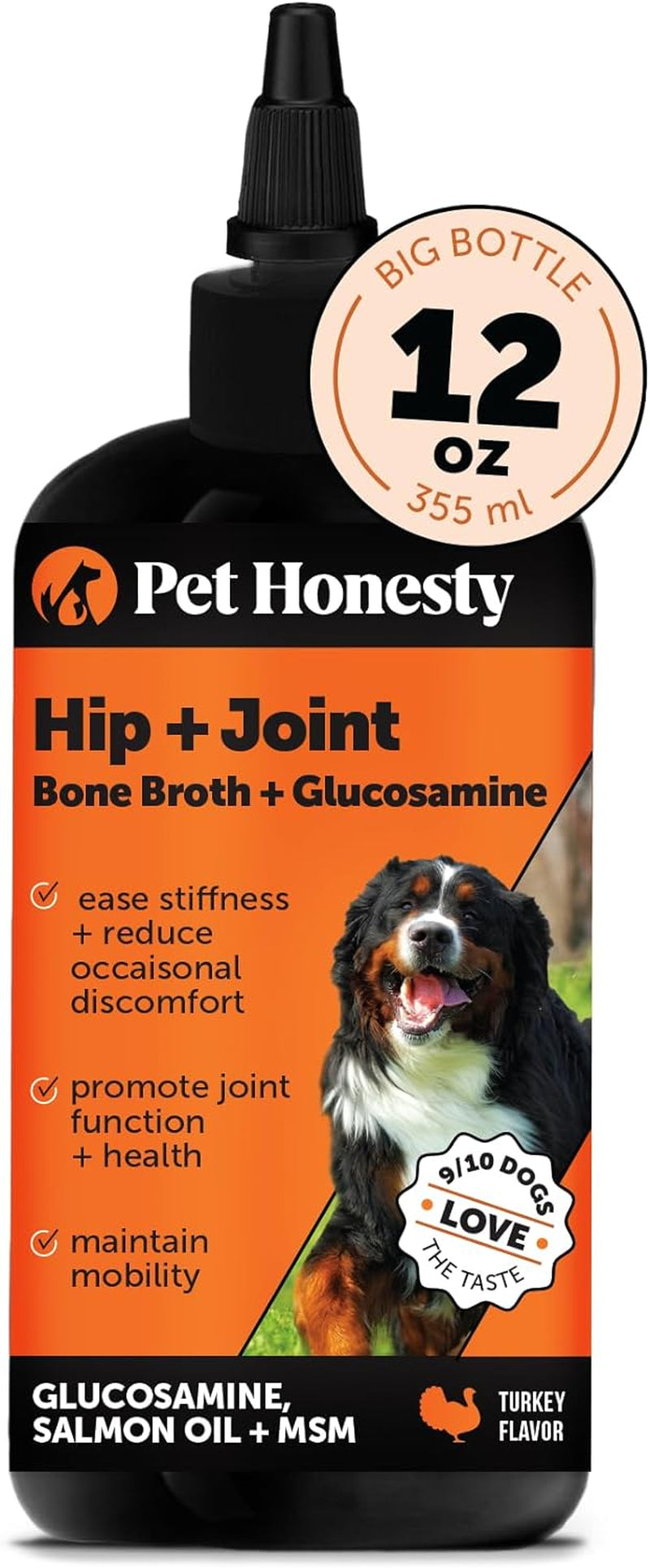 Pet Honesty Dog Joint Supplement with Salmon Oil for Dogs - Ease Stiffness, Reduce Discomfort & Support Joint Supplement, Dog Food Topper Bone Broth with Salmon Oil and Glucosamine for Dogs (12 Oz)