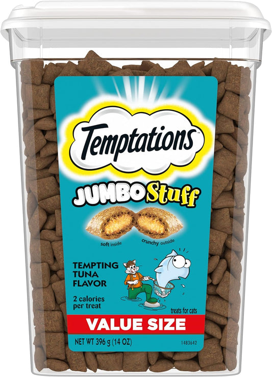 TEMPTATIONS Jumbo Stuff Crunchy and Soft Cat Treats, Tempting Tuna Flavor, 14 Oz. Tub