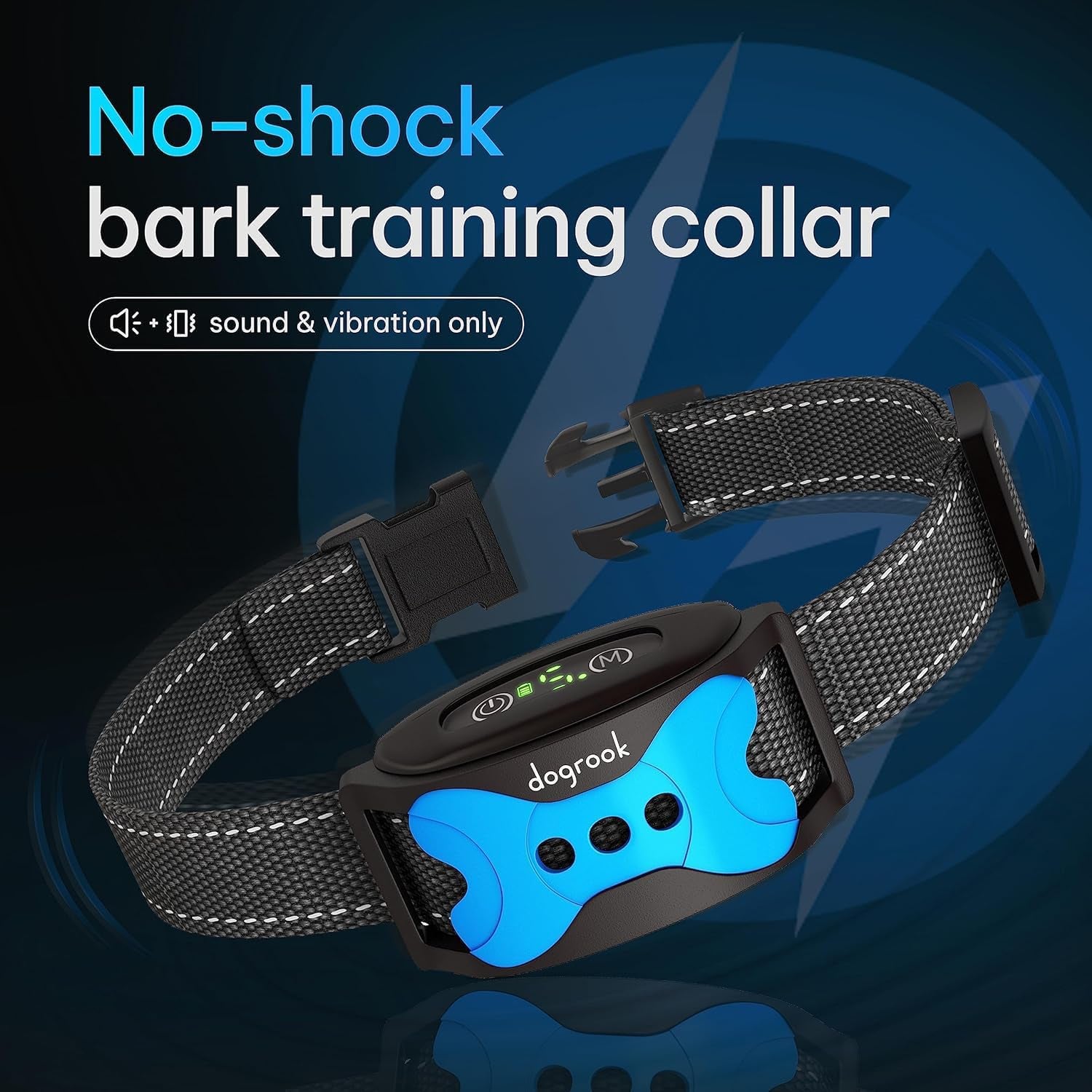 Dogrook Rechargeable Dog Bark Collar | Smart Collar for Dog Training | No Shock | Beep & Vibration | No Bark Collar for Dogs | anti Bark Collar for Large Dog, Medium Dog, Small Dog | 12-110 Lbs