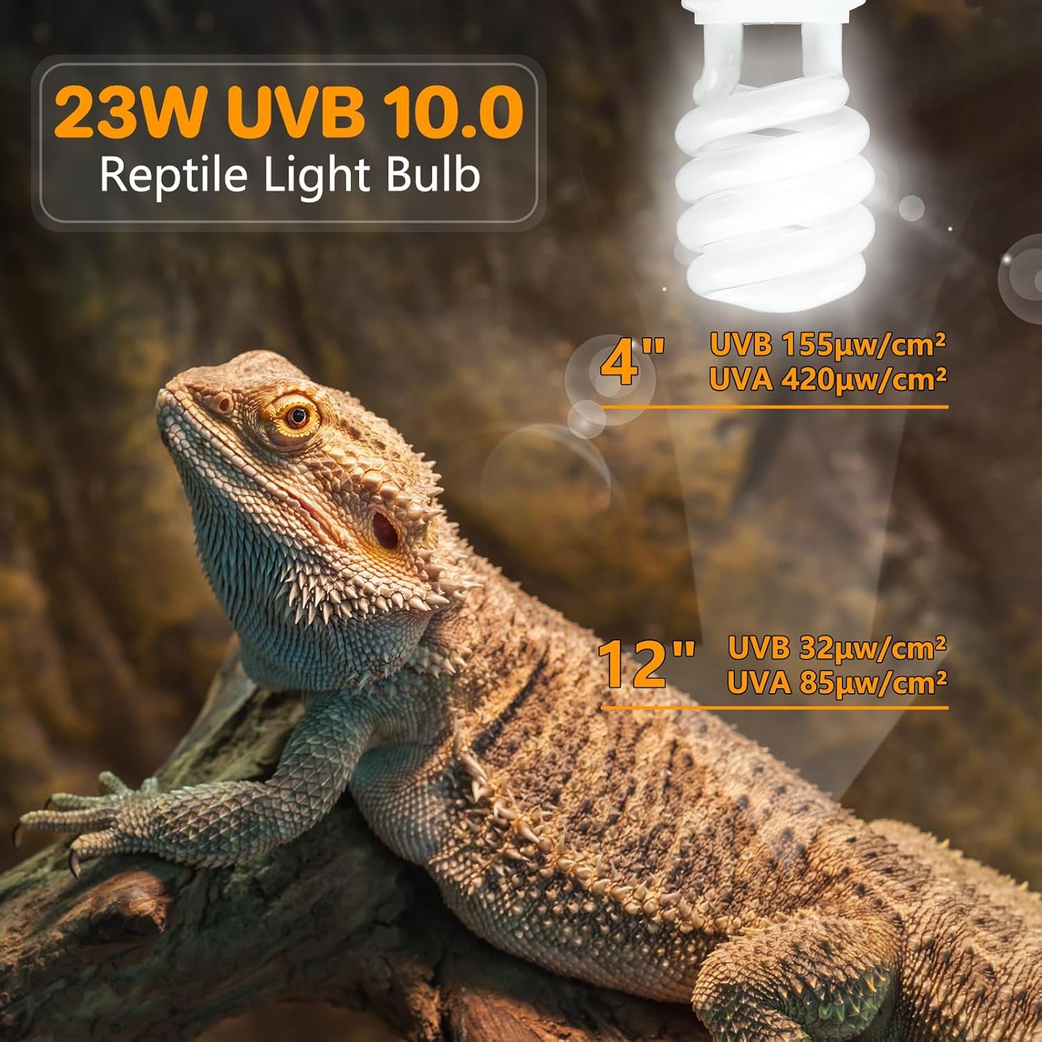 LUCKY HERP UVA UVB Reptile Light 10.0, Desert UVB 150 Compact Fluorescent Lamp, UVB Light for Reptiles 23W, UVA UVB Reptile Light Bulb, UVB Bulb for Reptiles Bearded Dragons Lizards Tortoises Snakes