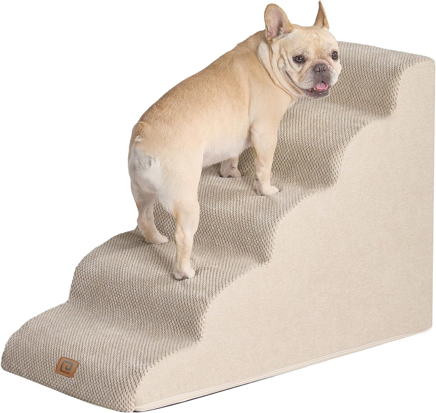 EHEYCIGA Curved Dog Stairs for High Beds 22.6" H, 5-Step Dog Steps for Small Dogs and Cats, Pet Stairs for High Bed Climbing, Non-Slip Balanced Pet Step Indoor, Beige