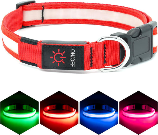 LED Dog Collar, Light up Dog Collar Adjustable USB Rechargeable Super Bright Safety Light Glowing Collars for Dogs(X-Large,Red)