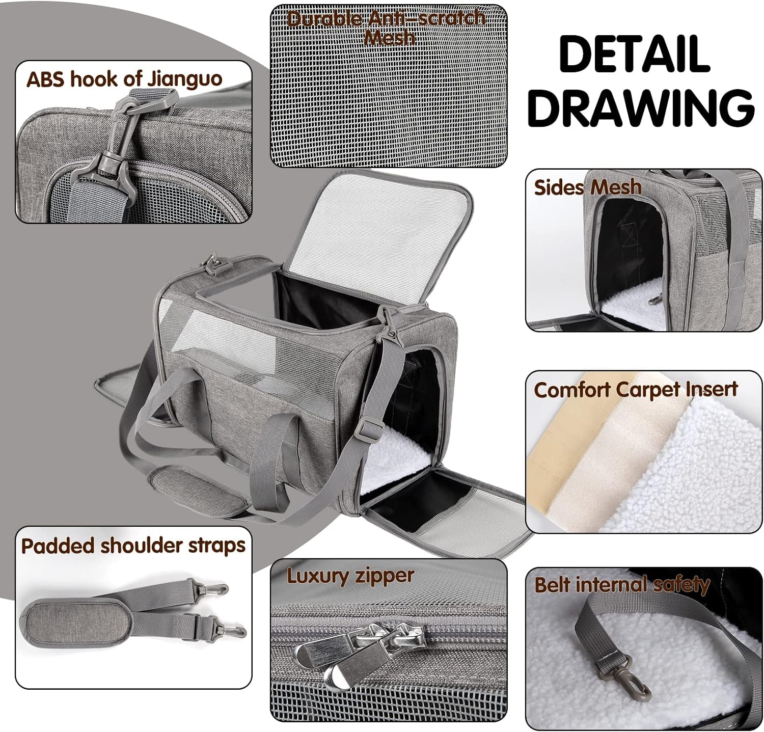 Cat Carrier, Soft-Sided Airline Approved Pet Carrier Case with 4 Ventilated Windows for Cats and Dogs under 10-25Lbs (17.0 L X 11.0 W X 11.0 H Inch, Grey)