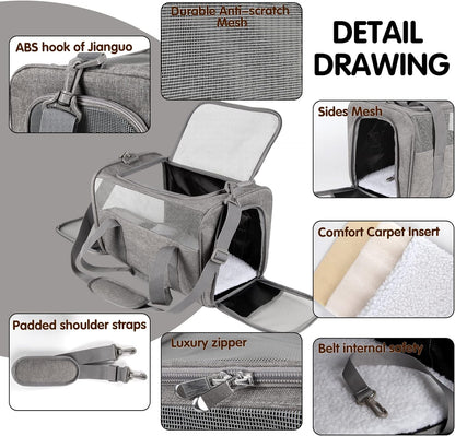 Carriers Soft-Sided Pet Carrier for Cats Dogs under 15 Lbs,Tsa Airline Approved with 4 Ventilated Windows(Medium,Black)
