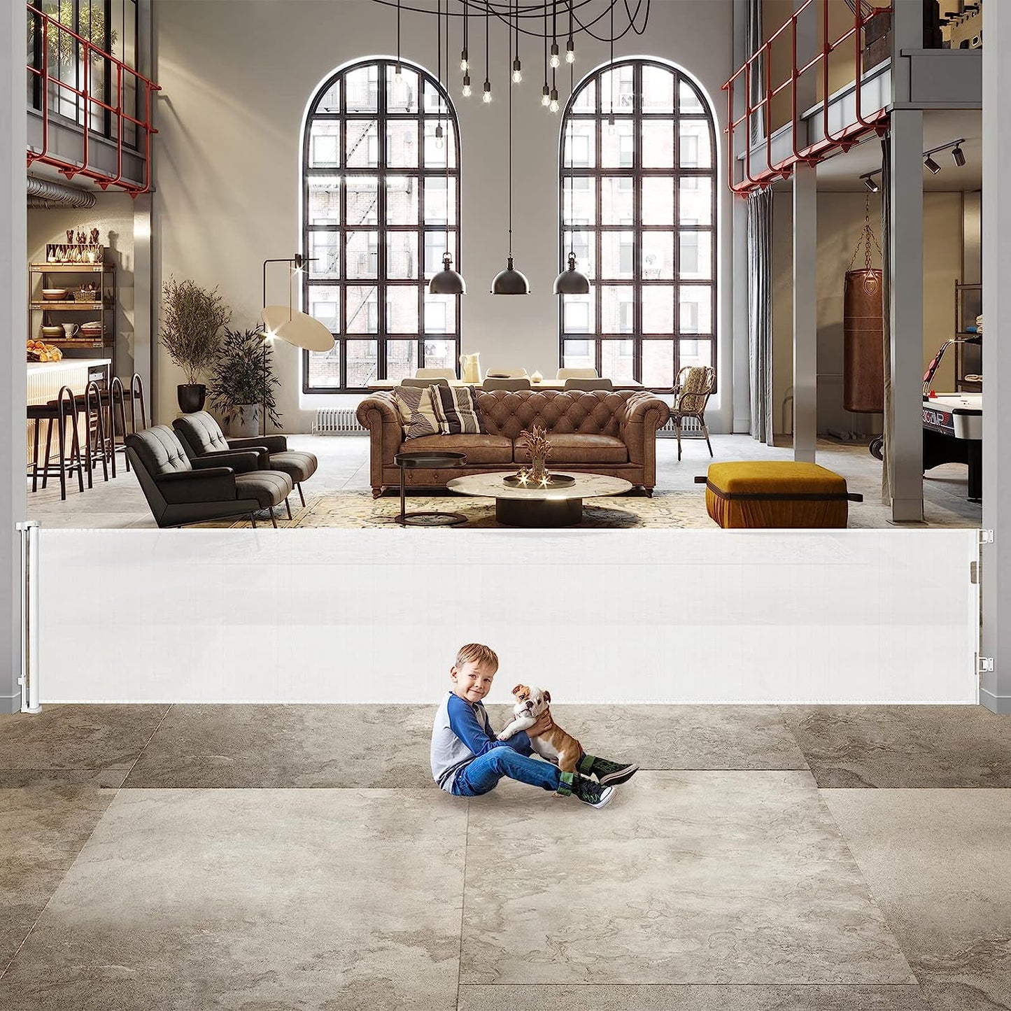 140 Inch Extra Long Baby Gates for Large Openings Outdoor Retractable Baby Gate Long Baby Gates Indoor Extra Long Dog Gates for Doorway Extra Wide Baby Gates Extra Large Baby Gates Extra-Long Pet Gate