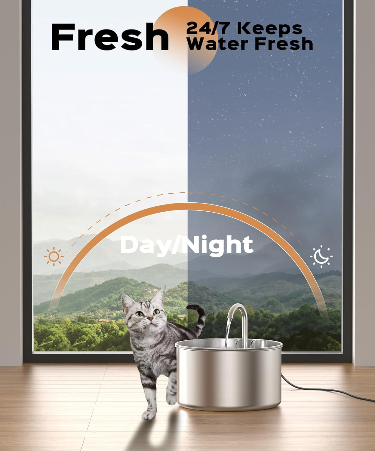 Stainless Steel Cat Water Fountain: Pet Fountains Indoor Metal Automatic Dispenser Cat Waterer Bowls Dog Faucet Bottle Pets 24/7 Running Watering for Drinking Quiet Pump with Filters