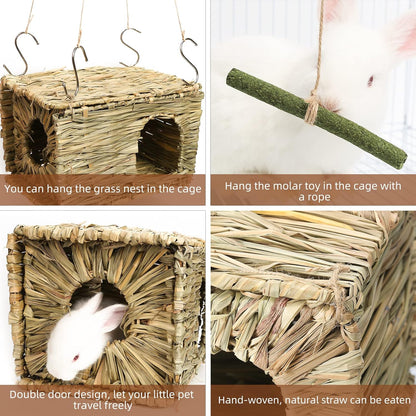 Bunny Grass House-Hand Made Edible Natural Grass Hideaway Comfortable Playhouse for Rabbits, Guinea Pigs and Small Animals to Play,Sleep and Eat