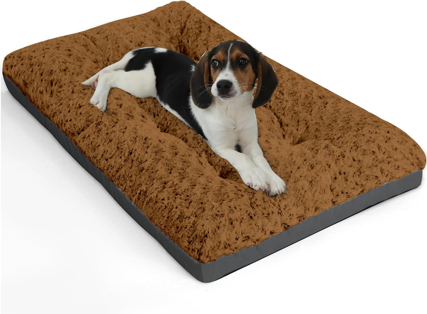 Deluxe Washable Dog Bed for Small Dogs Dog Crate Mat 24 Inch Comfy Fluffy Kennel Pad Anti-Slip for Dogs up to 25 Lbs, 24" X 17", Brown