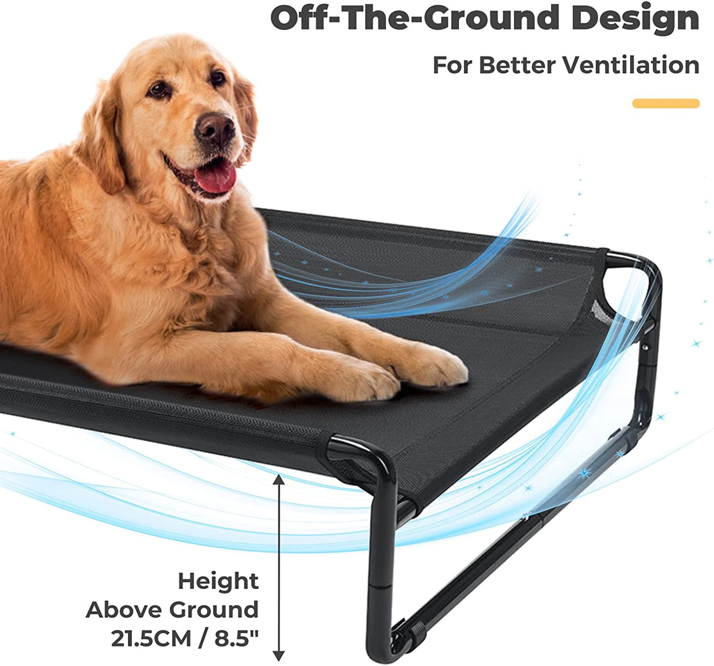 Veehoo Original Cooling Elevated Dog Bed, Outdoor Raised Dog Cots Bed for Large Dogs, Portable Standing Pet Bed with Washable Breathable Mesh, No-Slip Feet for Indoor Outdoor, X-Large, Black, CWC2201